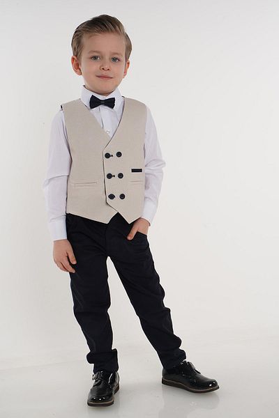 Buse&Eylül Bebe Beige Six-Button Boy Tuxedo Set