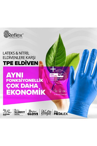 REFLEKS Reflex Slimfit Glove Powder-Free Disposable Food-Safe Black Gloves Size M Pack of 100