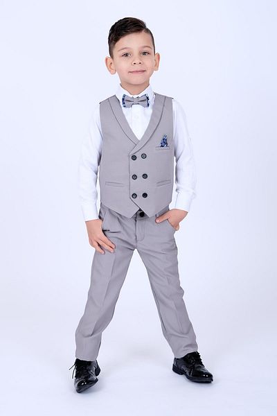 Buse&Eylül Bebe Gray Handkerchief Detailed Boys' Tuxedo Suit