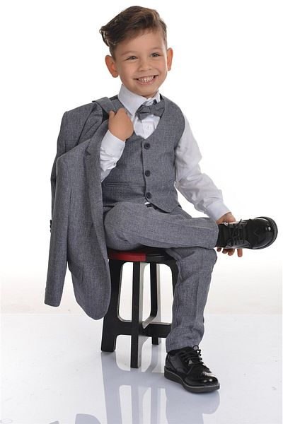 Buse&Eylül Bebe Gray Vest and Bow Tie Boy's Suit