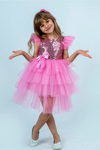 Buse&Eylül Bebe Pink Sequin Girl's Party Dress