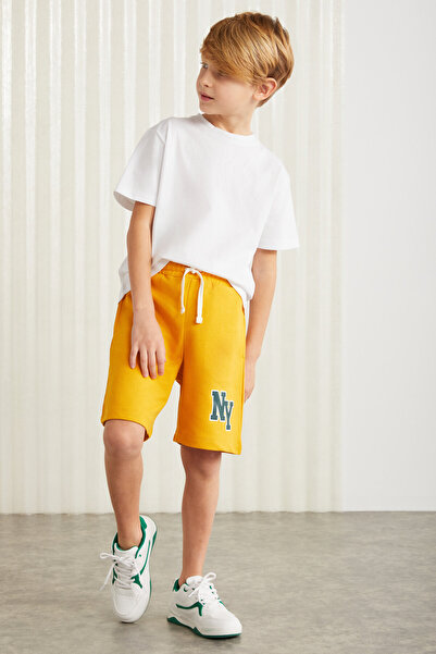 GRIMELANGE DARVELL-GRM24007 100% pamuk baskılı erkek çocuk şort Sarı Şort