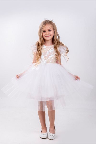 Buse&Eylül Bebe Φόρεμα για πάρτι για κορίτσια με λευκή παγιέτα