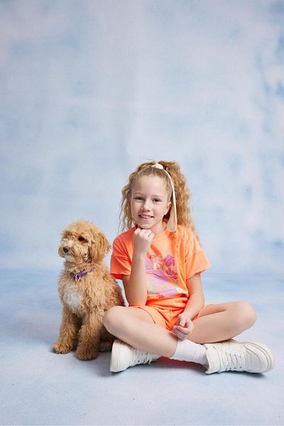 LUESS Girl's 100% Cotton Floral Printed T-Shirt Set