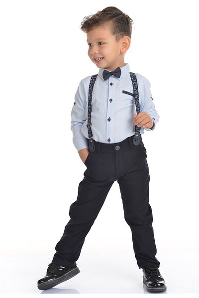 Buse&Eylül Bebe Navy Blue Trousers Strappy Bow Tie Boy's Set
