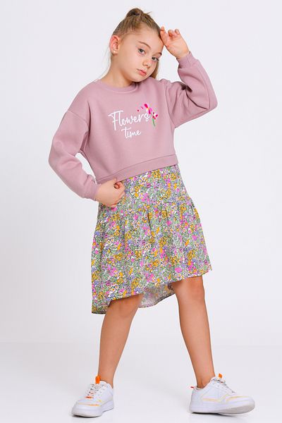 Smile Kids Girl's Dried Rose Flowers Time Print Flower Piece Dress Age 5-9 - 23183-1