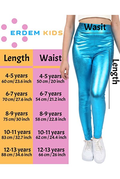 ERDEM KIDS Kız Çocuk Metalik Yüksek Bel Parlak Işıltılı Spor Yoga Koşu Fitness Egzersiz Taytı
