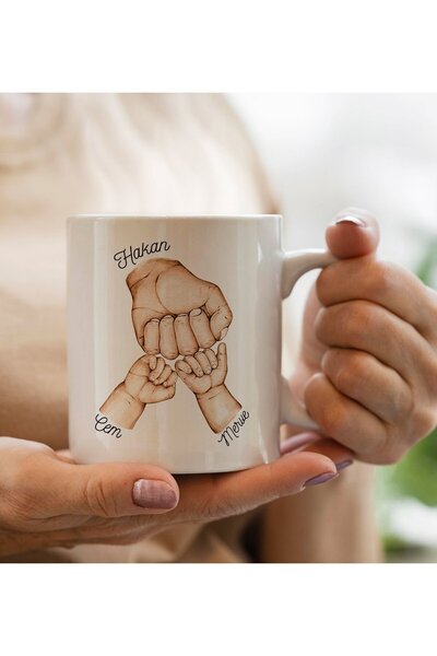 Bk Gift Kişiye Özel Baba-Çocuk El Tasarımlı Kupa Bardak -2, Babaya Yeni Doğum...