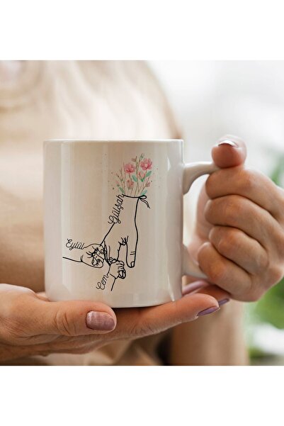 Bk Gift Kişiye Özel Anne-Çocuklar El Tasarımlı Kupa Bardak -3,