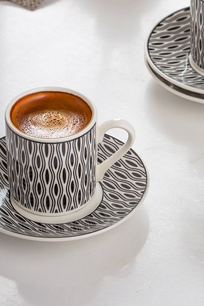 Porsima Yx03 Patterned Porcelain Cup Set - Turkish Coffee for 6 People 90 Cc