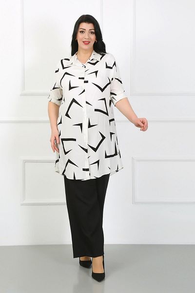 By Alba Collection Γυναικείο χιτώνα από βαμβακερή βισκόζη με λευκό σχέδιο
