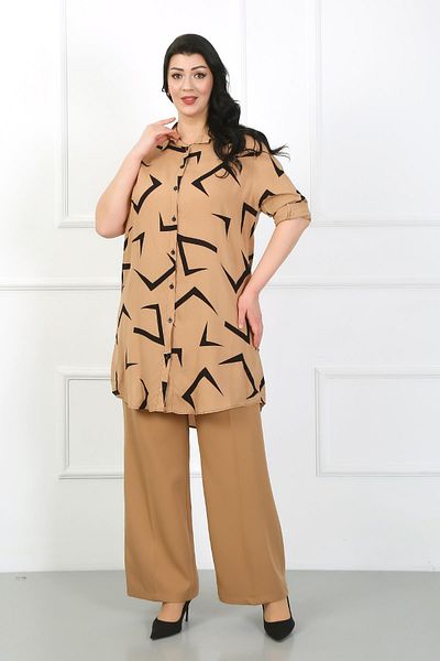 By Alba Collection Women's Mink Patterned Cotton Viscose Large Size Tunic
