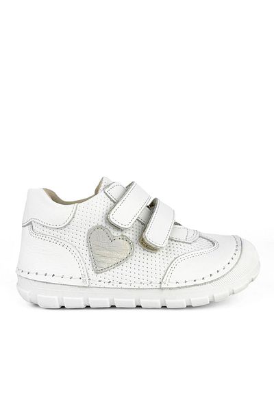 Cici Bebe Ayakkabı Genuine Leather White Heart Patterned Baby Girl First Step Shoes