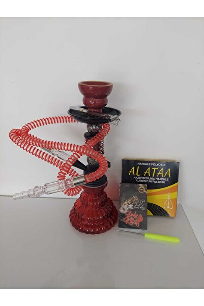 Elips Küçük ve Şık Kullanışlı Nargile Takımı Seti - Kırmızı