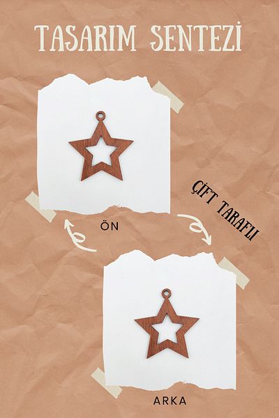Tasarım Sentezi Wooden Star Figure Symbol Decorative Ornament Star Wall Patterned Icon Walnut Color x 4 Pieces