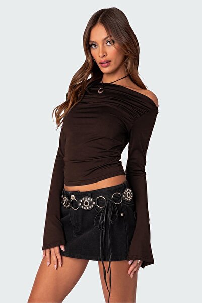 Madmext Brown Boat Neck Women's Bodysuit MG2040