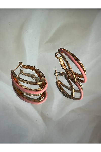 Pembe-Gold Detaylı Halka Küpe