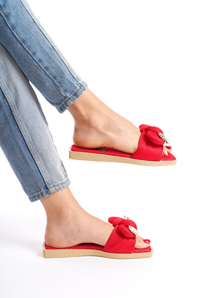 Moda Değirmeni Red Women's Ribbon Slippers BG1166-122-0004
