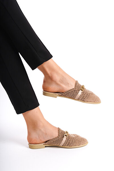 Moda Değirmeni Γυναικείες παντόφλες πόρπης Mink Lace BG1163-122-0001