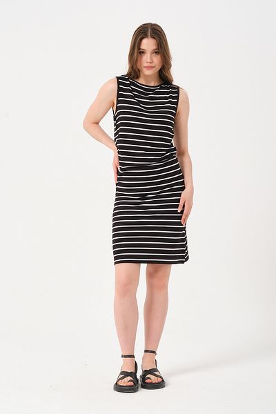 Owut Collection Rochie de damă, cu dungi scurte, alb-negru, fără mâneci