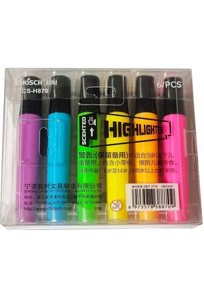 CHOSCH Neon Highlighter Cs-H879 - 6 Color Highlighter Marker Pen Set