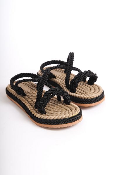 Moda Değirmeni Sandale negre tricotate pentru femei BG1014-123-0002