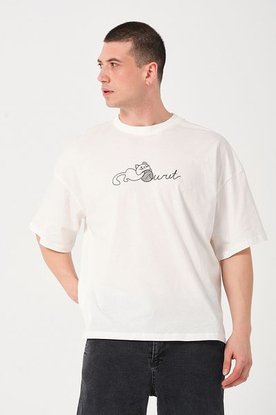 Owut Collection Ανδρικό μπλουζάκι Ecru Crew Neck Cat με λεπτομέρεια σε στάμπα