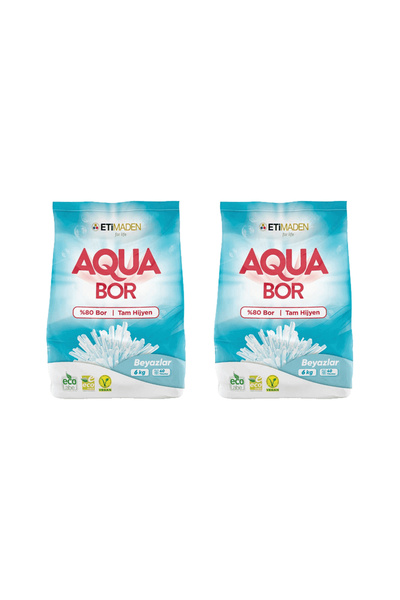 ETİ MADEN Aquabor Toz Çamaşır Deterjanı, % 80 Bor, Beyazlar, 6 KG x 2 Adet