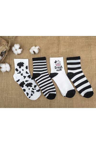 Mudizone 4 Pairs of College Cow Patterned Women's Socks