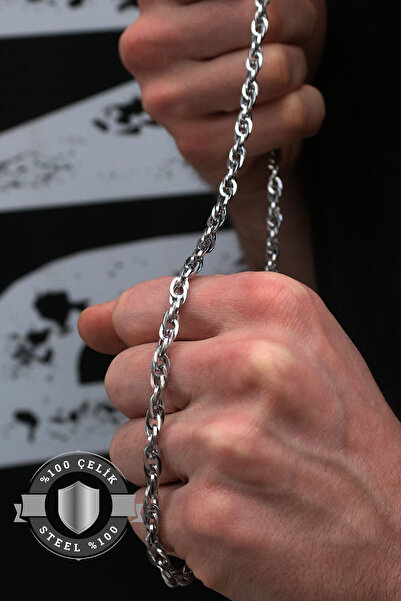 Dukkanka Çift Işlemeli Kararmaz Gümüş Renk %100 Paslanmaz Erkek Çelik Kolye