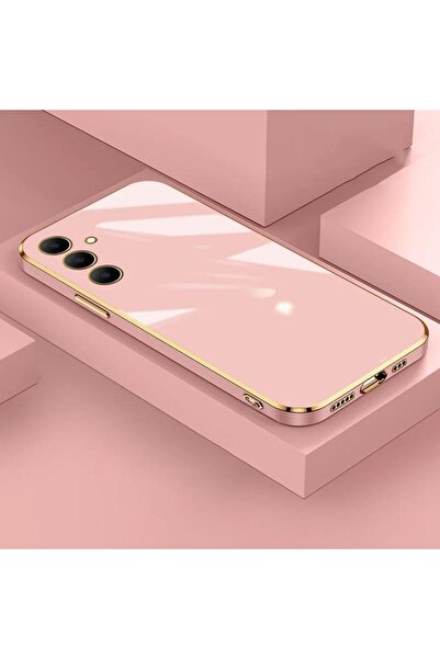 Rivor Samsung Galaxy S22 Plus Uyumlu Kılıf Parlak Kenarlı Altın Işlemeli Kame...