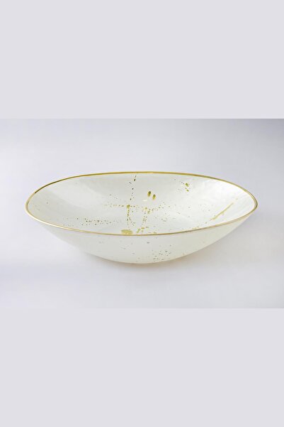 HERITAGE Altın Yaldız Kenar Beyaz Gondol Kayık Servis Sunum Kasesi Tabağı Cam...