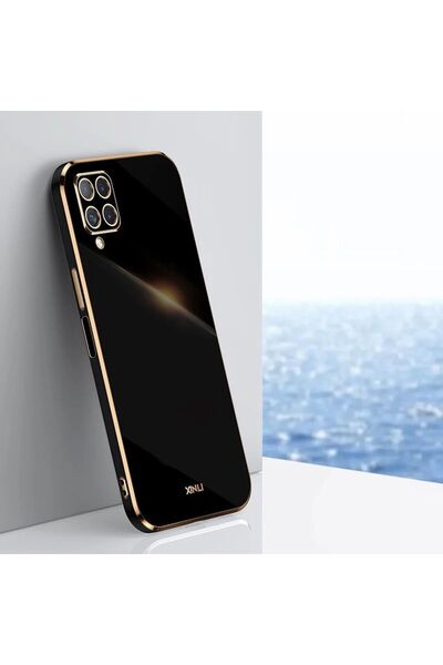 Rivor Samsung Galaxy M32 Uyumlu Kılıf Parlak Kenarlı Altın Işlemeli Kamera Ko...