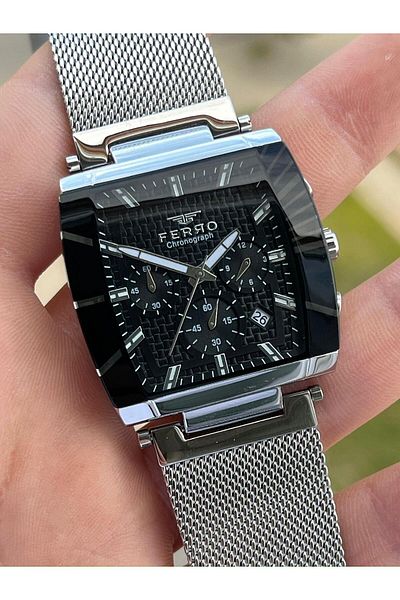 FERRO Silver Color Straw Cord Inner Functions Active 30m Waterproof Men's Wristwatch EF31265-A2