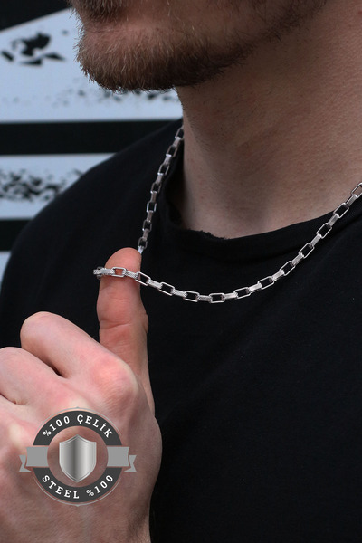 Dukkanka Square Style Embroidered Steel Men's Chain Necklace