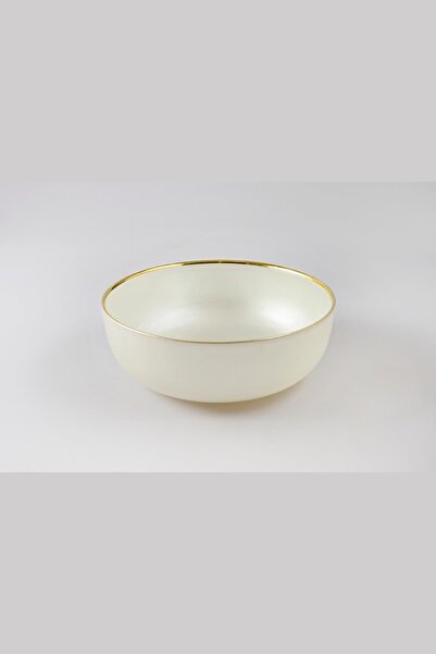 HERITAGE Altın Yaldız Kenar Beyaz Cam Dekoratif Kase Sunum Kasesi 21 Cm