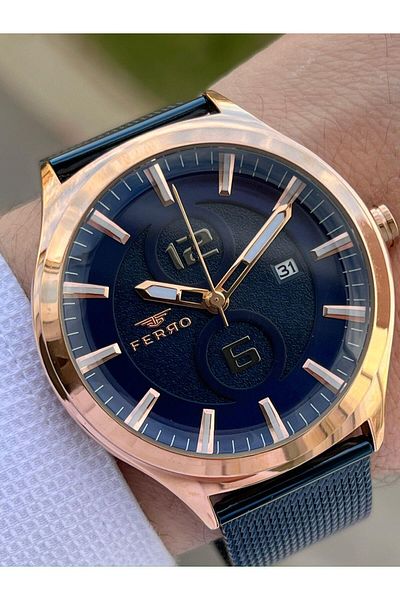FERRO Navy Blue Color Straw Cord 30 Mt Waterproof Men's Wristwatch EF11090-T