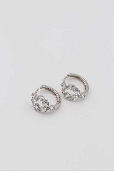 zlyaccessories VIP Steel Earrings Non Tarnish Silver Jewelled Hoop Earrings 20mm