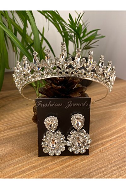 ANZE set de cercei și diademă de mireasă cu piatră de cristal alb