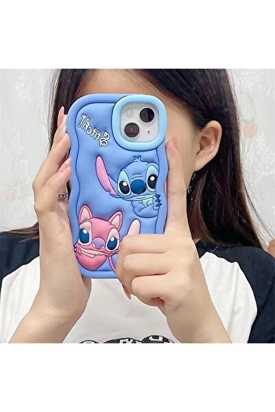 HYPERSOFT Iphone 15 (6.1 inç) Uyumlu Sevimli Stitch Desenli Yumuşak Hamur Sil...