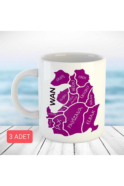 ZERYA Porcelain Mug Cup - Van Cup with WAN Map Design (3 PCS)