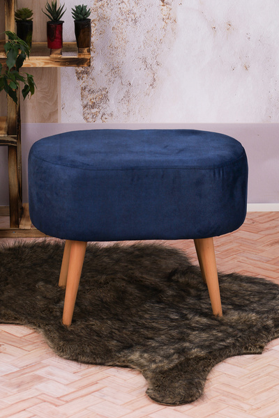 PufyHome DEFNE MAVİ GÜRGEN AYAKLI ÇOK AMAÇLI GENİŞ RAHAT OVAL PUF KOLTUK