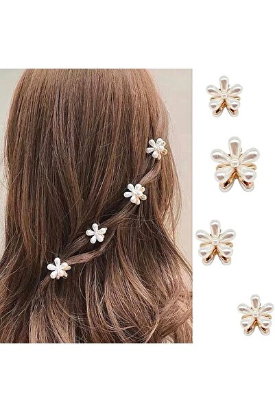 SHEKER HOME 4 قطع مشبك معدني مزلاج على شكل زهرة اللؤلؤ المقرمش