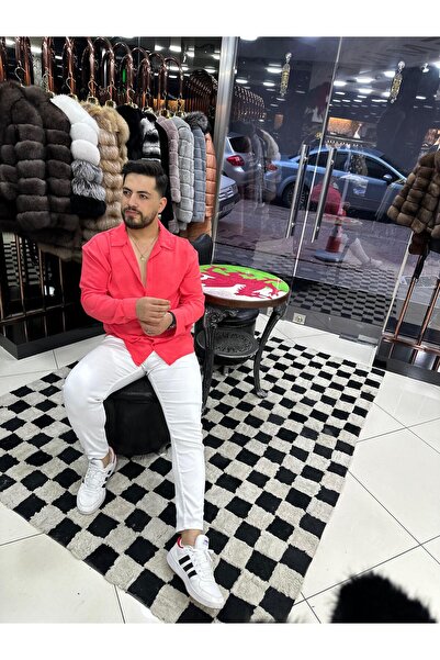 efraim giyim Erkek Turuncu Dokulu Oversize Aerobin Gömlek