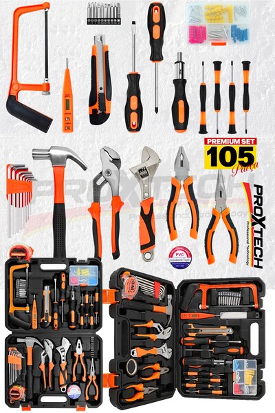 PROXTECH Profesyonel 105 Parçalı Garaj Aracı Mekanik El Aletleri Seti Otomobil Araç Kombo Seti