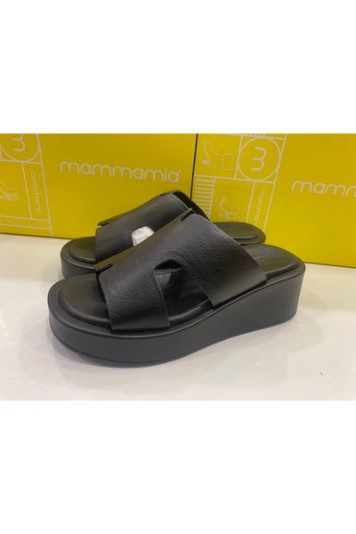 Mammamia D24YT-2015 Women's Black Leather Slippers