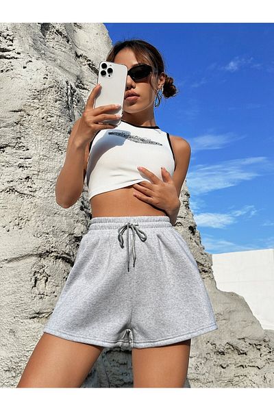 RABTEKS Women's Gray Plain Regular Combed Cotton Shorts