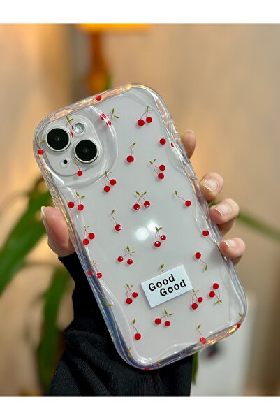 Go Aksesuar Iphone 14 Plus - 15 PLUS  Uyumlu 3D  DALGALI CHERRY Şeffaf Baskı ...
