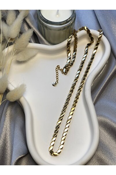 ElifSavaş Gold Garantili Pullu Arpa Zincir Çelik Kolye