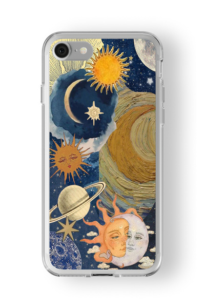 Multitronic حافظة شفافة مطبوعة بتصميم الحب والشمس والقمر متوافقة مع هاتف Ipho...